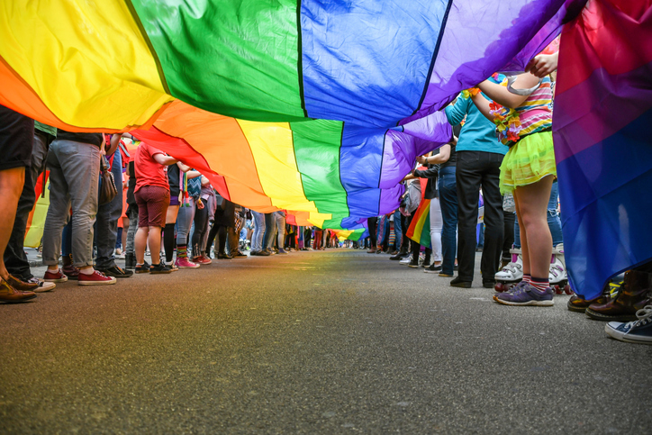 Under a LGBT Pride Flag in San Francisco, CA
