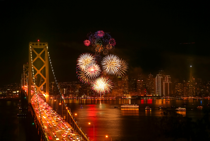 New Year's Eve Firework Display at the Golden Gate Bridge in San Francisco